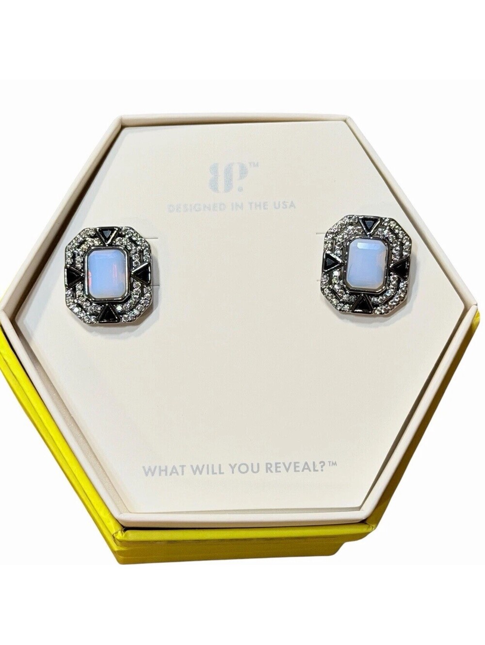 Bomb Party Earrings Studs "Lanterns In Voices" Moonstone & Black Onyx Hematite